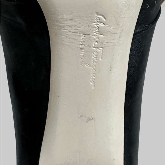 Salvatore Ferragamo black leather peep toe bronze heel stilettos - Picture 11 of 11